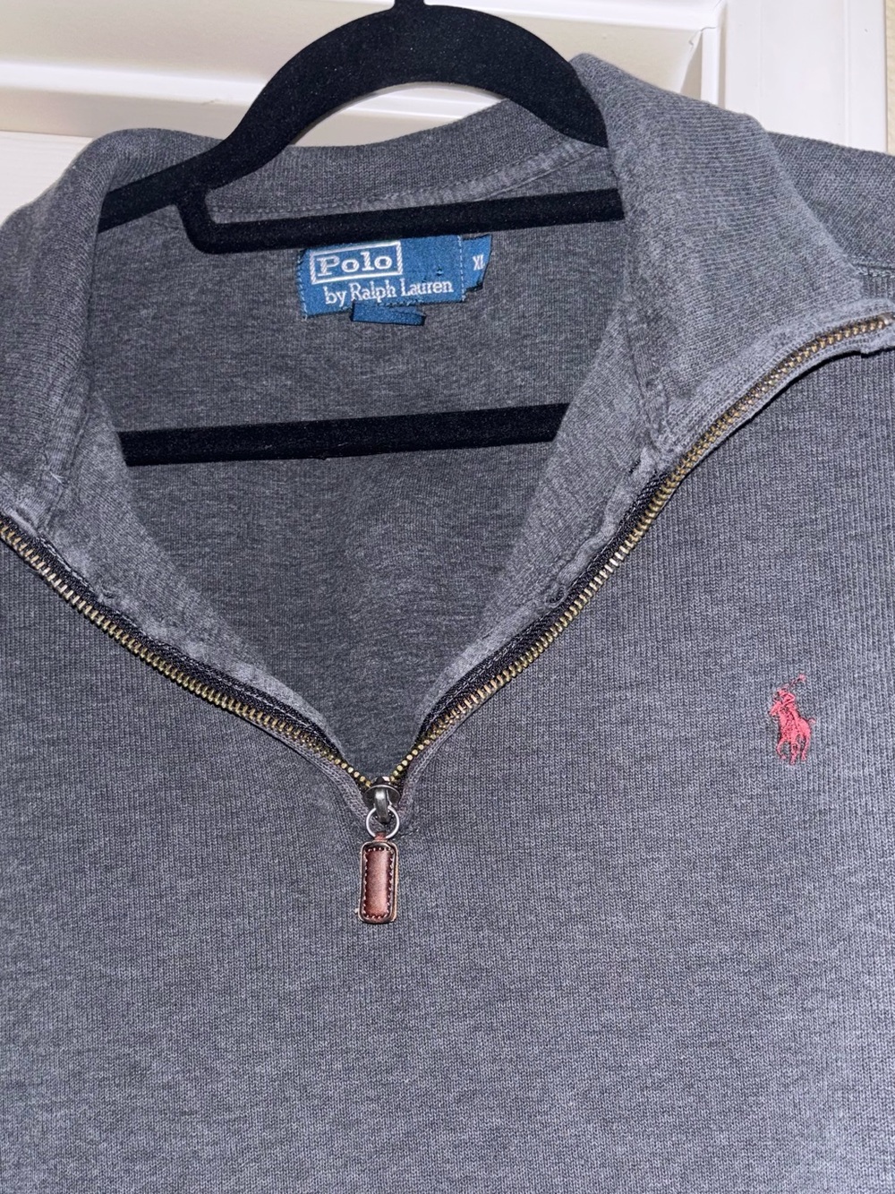 Vintage Polo by Ralph Lauren Gray Quarter-Zip Pullover with Pink Pony XL